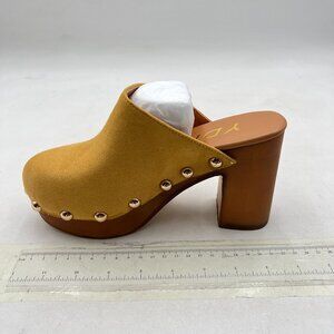YDN Yellow Platform Slip On Clogs Mules Cork High Heel Round Toe Studded Sandals